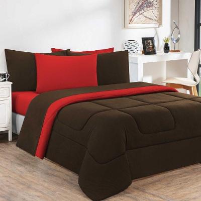 Kit Edredom Malha 100% Algodão Gran Moratta 3 Peças Queen - Marrom-vermelho