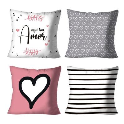 Kit 4 Capas De Almofadas Decorativa Aqui Tem Amor