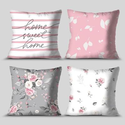 Kit 4 Capas De Almofadas Decorativa Home Sweet Rosas
