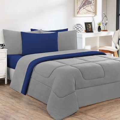 Kit Edredom Malha 100% Algodão Gran Moratta 3 Peças Queen - Cinza-azul Royal