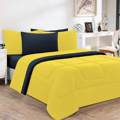 Kit Edredom Malha 100% Algodão Gran Moratta 3 Peças Casal - Amarelo-azul Marinho