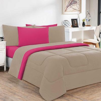 Kit Edredom Malha 100% Algodão Gran Moratta 3 Peças Casal - Avelã-pink