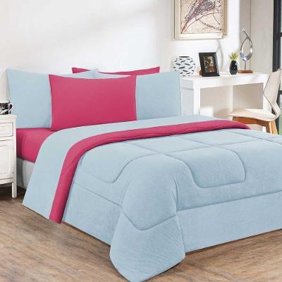 Kit Edredom Malha 100% Algodão Gran Moratta 3 Peças Casal - Azul Bebê-pink