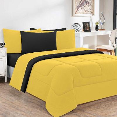Kit Edredom Malha 100% Algodão Gran Moratta 3 Peças Casal - Amarelo-preto