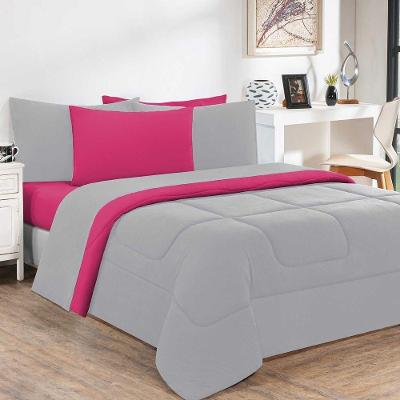 Kit Edredom Malha 100% Algodão Gran Moratta 3 Peças Casal - Cinza-pink