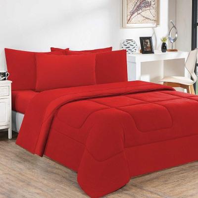 Kit Edredom + Jogo De Lençol Malha 100% Algodão Gran Moratta 4 Peças Solteiro - Vermelho-vermelho