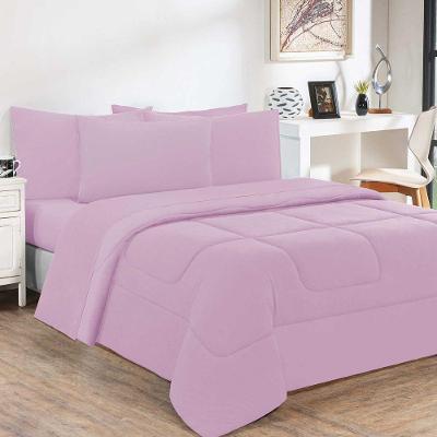Kit Edredom + Jogo De Lençol 100% Algodão Gran Moratta 6 Peças Queen Rosa Bebê-rosa Bebê
