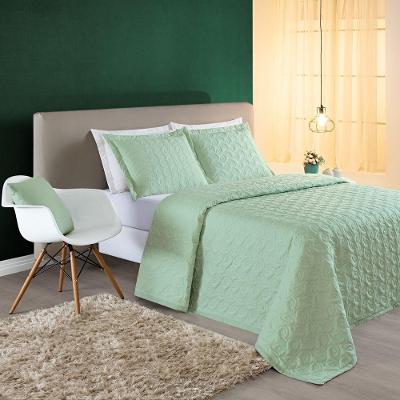 Cobre Leito 200 Fios Bordado ágata Casal Padrão 03 Peças - Verde