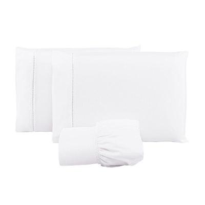Jogo Lençol 400 Fios Ponto Palito Cama Queen 3pçs Poliéster - Branco