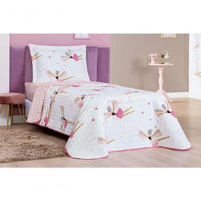 Colcha Cobre Leito Bouti Dupla Face Solteiro Infantil Kids 2 Peças - Bailarina