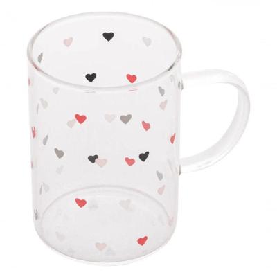 Xícara Caneca De Vidro Corações Love 200 Ml - Lyor