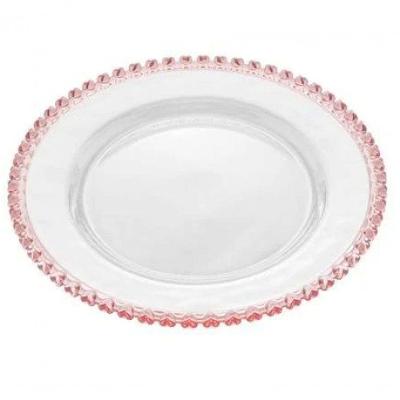Prato Sobremesa De Cristal Coração Borda Rosa Lyor 20cm