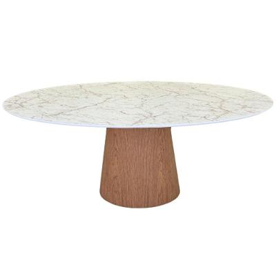 Mesa De Jantar Cone Oval 160x90 Cm Tampo Marmorizado Calacata Bronze - Base Freijó Cor Marrom