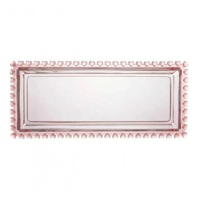 Travessa Retangular 30 Cm De Cristal Borda Coração Rosa Lyor