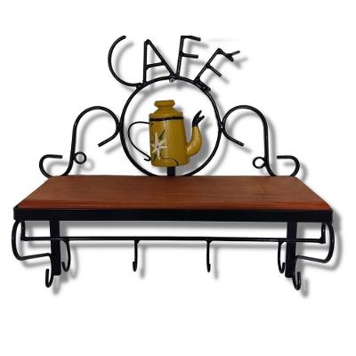 Prateleira De Café Porta Tempero 40cm Tema Bule Amarelo Sudeste Rústico