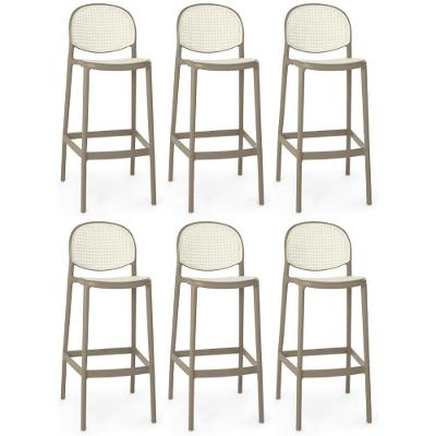 Kit 6 Banqueta Alta Com Encosto Roma Em Polipropileno - Branco/cinza Escuro