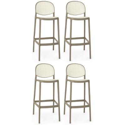 Kit 4 Banqueta Alta Com Encosto Roma Em Polipropileno - Branco/cinza Escuro