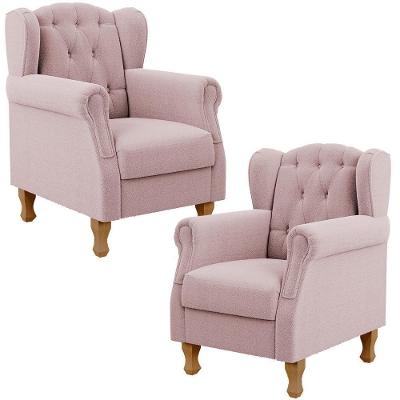 Kit 02 Poltronas Decorativa Para Sala De Estar Yara P02 Bouclê Rosê - Lyam Decor
