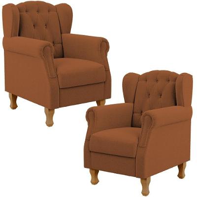 Kit 02 Poltronas Decorativa Para Sala De Estar Yara P02 Bouclê Terracota - Lyam Decor