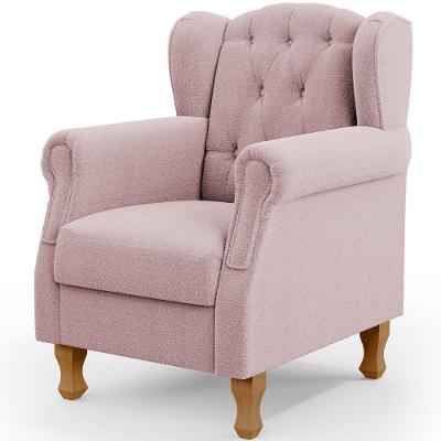 Poltrona Decorativa Para Sala De Estar Yara P02 Bouclê Rosê - Lyam Decor