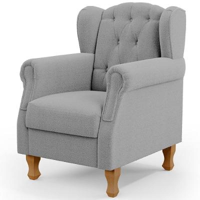 Poltrona Decorativa Para Sala De Estar Yara P02 Bouclê Cinza - Lyam Decor