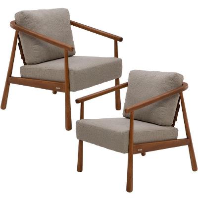 Kit 02 Poltronas Decorativas Para Sala De Estar Living Emma L02 Bouclê Bege - Lyam Decor