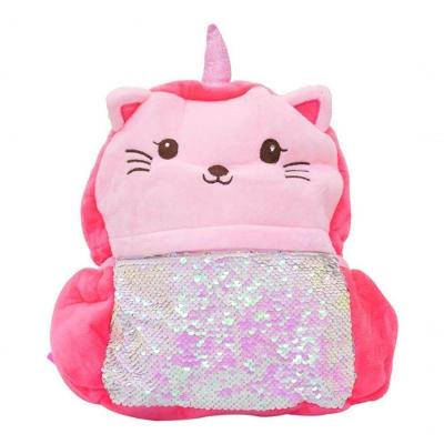 Mini Mochila Infantil Rosa Sereia Gato Pelúcia 30x30cm Creche Escolar Escolinha