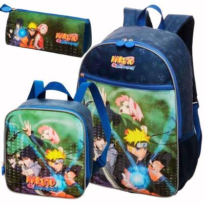 Kit Mochila Costas Lancheira Estojo Escolar Infantil Menino Naruto Shippuden Time 7