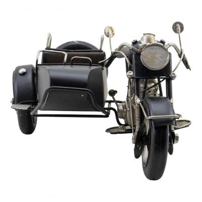 Motocicleta Preta Com Sidecar 28cm Estilo Retrô - Vintage