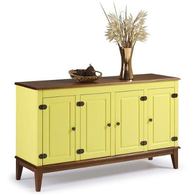 Balcão De Madeira Maciça 4 Portas Amarelo Lemon