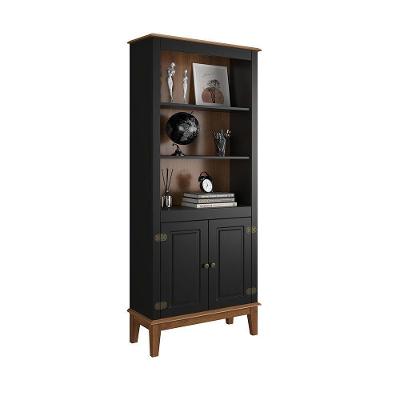 Estante De Madeira Maciça 2 Portas Preto - Fundo Amêndoa