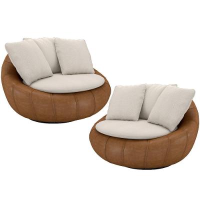 Kit 02 Poltronas Giratórias Para Sala De Estar Kira M03 Couríssimo Whisky Linho Cru - Lyam Decor