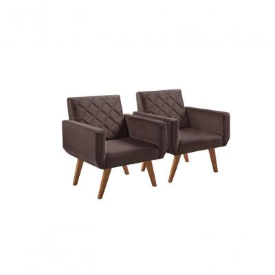 Kit 2 Poltronas 1 Lugar Braço Anabelle Unidecor Marrom.