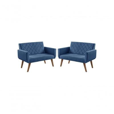 Kit 2 Poltronas 2 Lugares Braço Anabelle Unidecor Azul Bic.