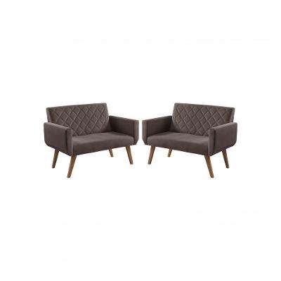 Kit 2 Poltronas 2 Lugares Braço Anabelle Unidecor Marrom