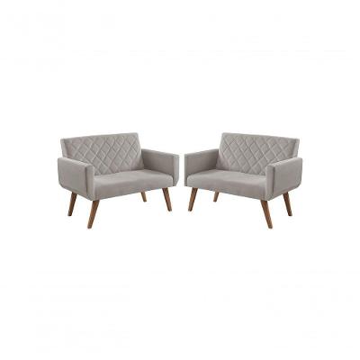 Kit 2 Poltronas 2 Lugares Braço Anabelle Unidecor Bege.
