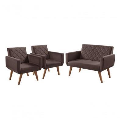 Conjunto Anabelle 2 Poltronas De 1 Lugar 1 Poltrona 2 Lugares Braço Unidecor Marrom