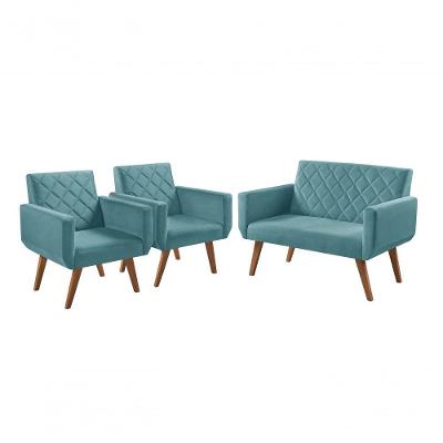 Conjunto Anabelle 2 Poltronas De 1 Lugar 1 Poltrona 2 Lugares Braço Unidecor Turquesa
