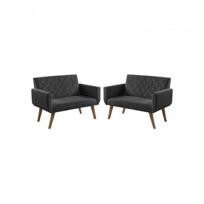 Kit 2 Poltronas 2 Lugares Braço Anabelle Unidecor Preto