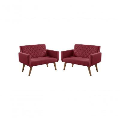 Kit 2 Poltronas 2 Lugares Braço Anabelle Unidecor Bordô.