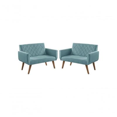 Kit 2 Poltronas 2 Lugares Braço Anabelle Unidecor Turquesa.