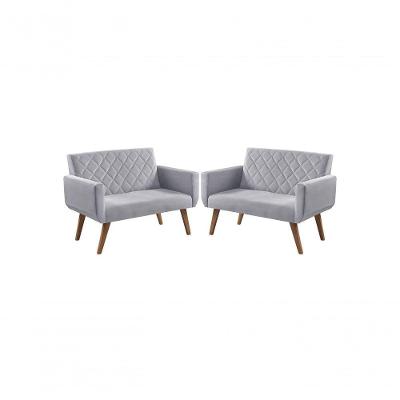 Kit 2 Poltronas 2 Lugares Braço Anabelle Unidecor Cinza