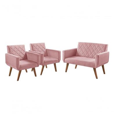 Conjunto Anabelle 2 Poltronas De 1 Lugar 1 Poltrona 2 Lugares Braço Unidecor Rosa