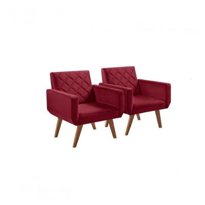 Kit 2 Poltronas 1 Lugar Braço Anabelle Unidecor Bordô.