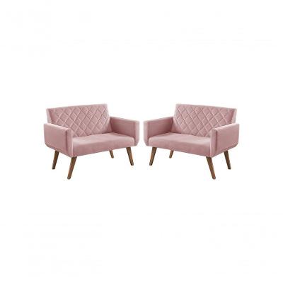 Kit 2 Poltronas 2 Lugares Braço Anabelle Unidecor Rosa