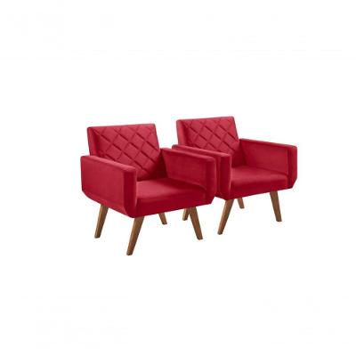 Kit 2 Poltronas 1 Lugar Braço Anabelle Unidecor Vermelho