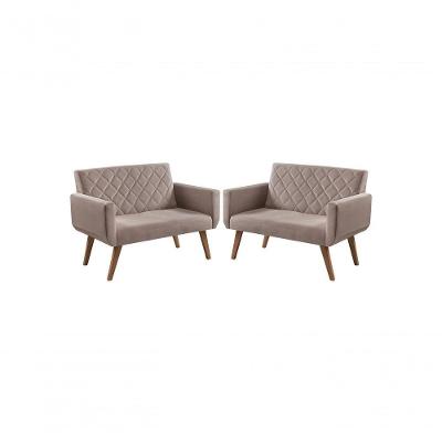 Kit 2 Poltronas 2 Lugares Braço Anabelle Unidecor Cappuccino