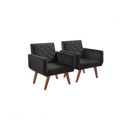 Kit 2 Poltronas 1 Lugar Braço Anabelle Unidecor Preto