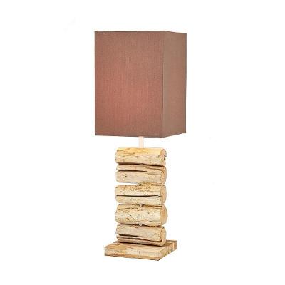 Abajur / Luminária De Mesa O'thentique Modelo Puricatione Horizon Com Base Madeira Teca