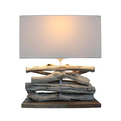 Abajur / Luminária De Mesa O'thentique Modelo Perifere Com Base De Madeira Teca